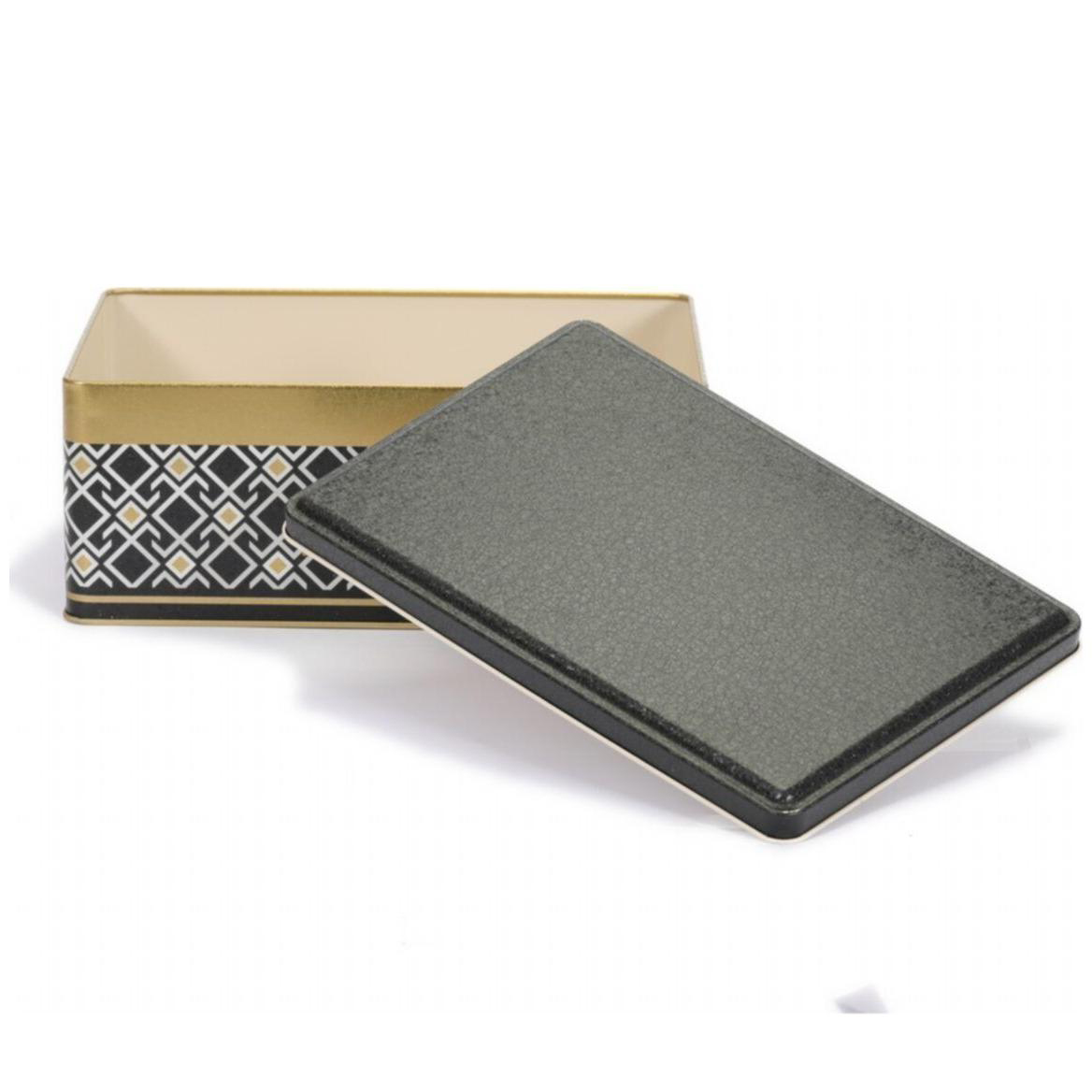 170x260x100 mm Dikdörtgen Metal Saklama Kutusu, Kayar Kapaklı, 4.2L, Dikişsiz Desen Tasarımı, Geometrik Çizgiler, Siyah Ar…