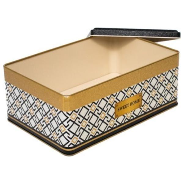 170x260x100 mm Dikdörtgen Metal Saklama Kutusu, Kayar Kapaklı, 4.2L, Dikişsiz Desen Tasarımı, Geometrik Çizgiler, Kırmızı …