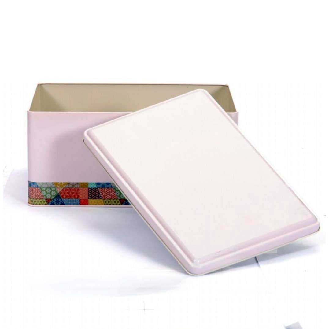 170x260x120 mm Dikdörtgen Metal Saklama Kutusu, Sürgülü Kapak, 5.1L, Yama Desenli, Pembe Arka Plan — Dikdörtgen Kutular — …