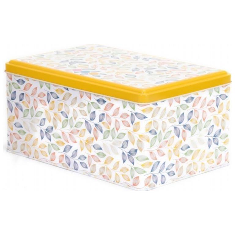 170x260x120 mm Dikdörtgen Metal Saklama Kutusu, Sürgülü Kapak, 5.1L, Yaprak Desenli — Dikdörtgen Kutular — Tinbox