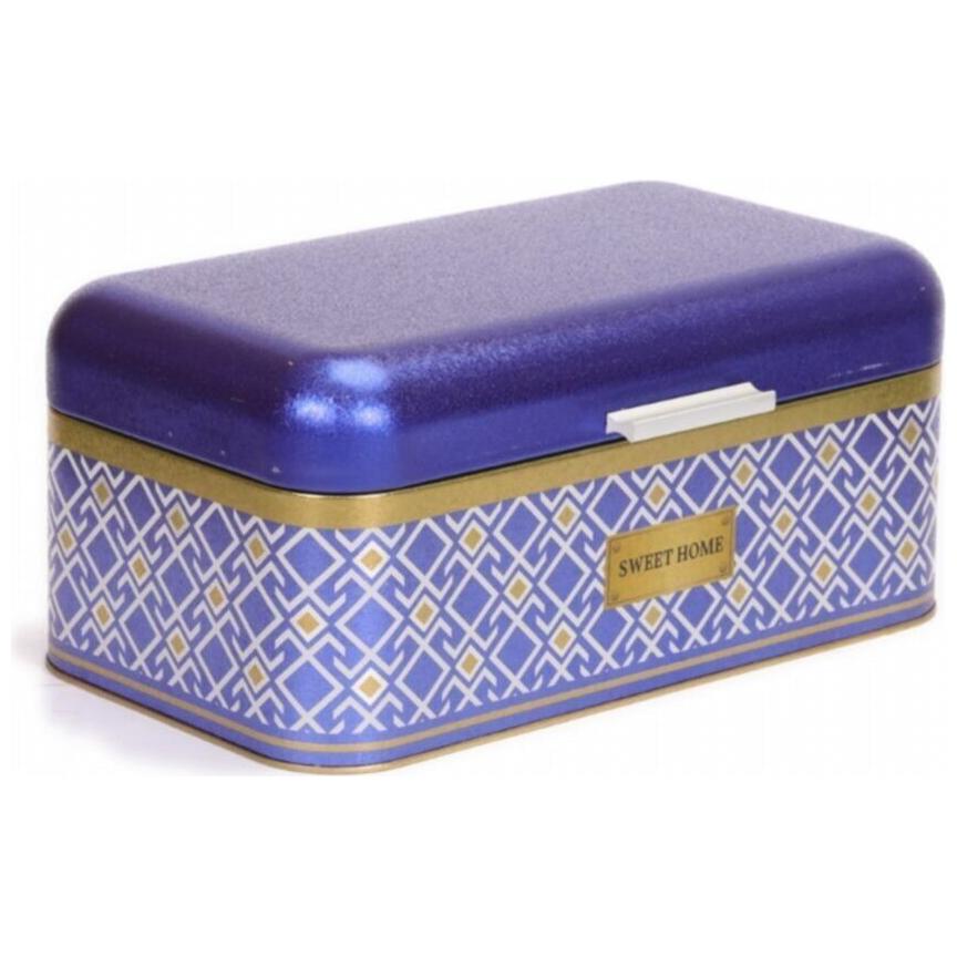 209 x 365 x 120 mm Rectangular Bread Box 9L Hinged Lid Seamless Pattern Design Geometric Lines Blue Background — Bread Box…