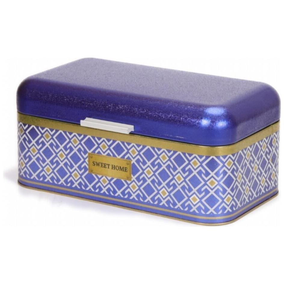 209 x 365 x 120 mm Rectangular Bread Box 9L Hinged Lid Seamless Pattern Design Geometric Lines Blue Background — Bread Box…