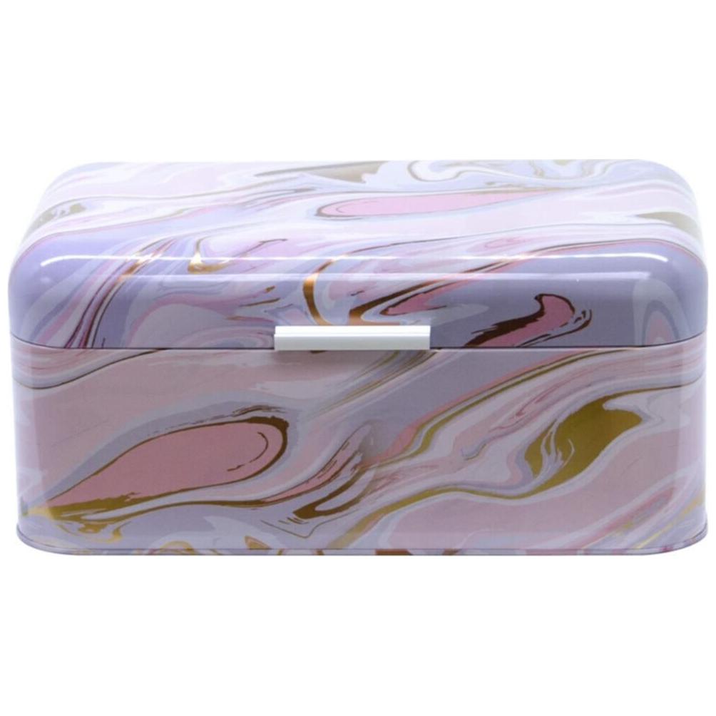 209 x 365 x 120 mm Dikdörtgen Ekmek Kutusu, 9 Litre, Menteşeli Kapak, Pembe ve Altın Mermer Dokulu — Ekmeklik — Tinbox