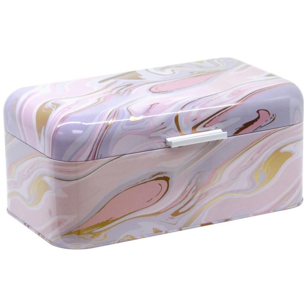 209 x 365 x 120 mm Dikdörtgen Ekmek Kutusu, 9 Litre, Menteşeli Kapak, Pembe ve Altın Mermer Dokulu — Ekmeklik — görsel 3 /…