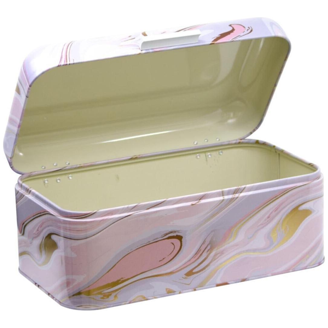 209 x 365 x 120 mm Dikdörtgen Ekmek Kutusu, 9 Litre, Menteşeli Kapak, Pembe ve Altın Mermer Dokulu — Ekmeklik — görsel 4 /…