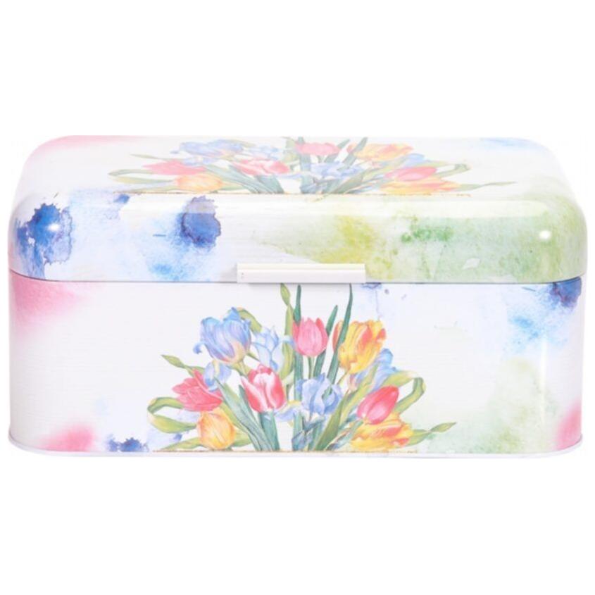 209 x 365 x 120 mm Dikdörtgen Ekmek Kutusu 9L Menteşeli Kapak Çiçek Lale Desenli — Ekmeklik — Tinbox