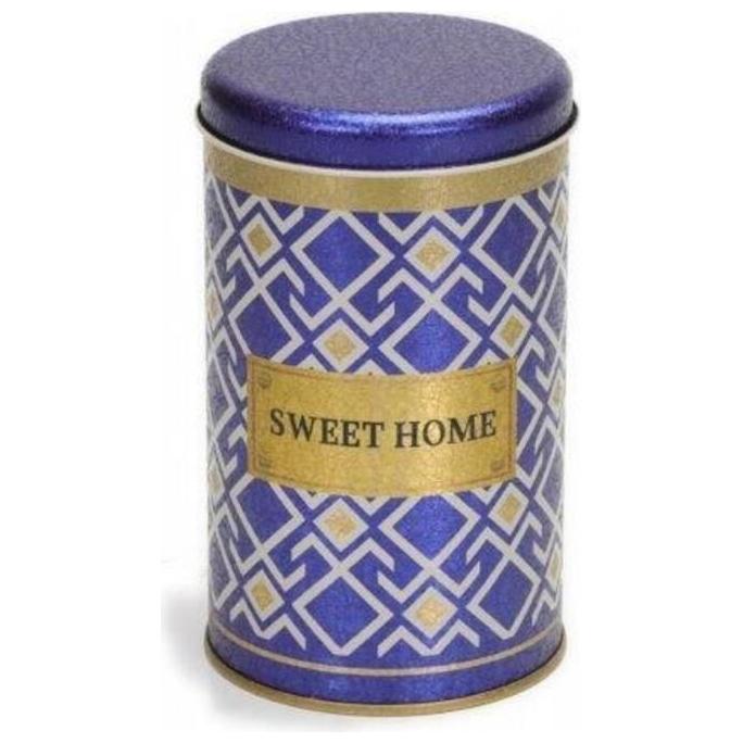 Ø90x90 mm Yuvarlak Metal Kutu – (0,5 L) Kareli Desenli Kaydırmalı Kapaklı — Yuvarlak Kutular — Tinbox