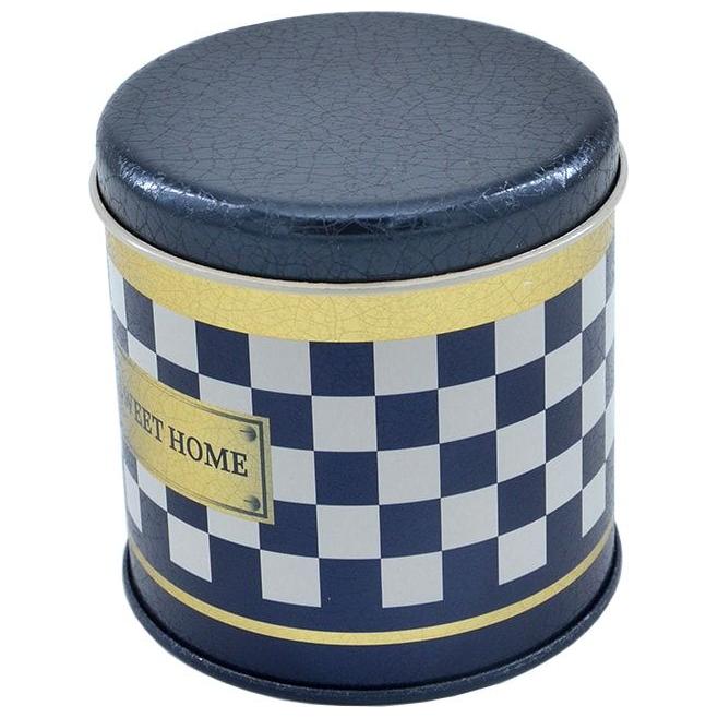 Ø90x90 mm Yuvarlak Metal Kutu – (0,5 L) Ahşap Kapaklı, Kareli Desenli — Yuvarlak Kutular — görsel 2 / 3 — Tinbox