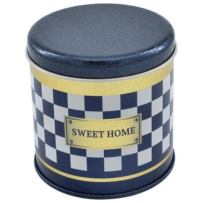 Ø90x90 mm Yuvarlak Metal Kutu – (0,5 L) Ahşap Kapaklı, Kareli Desenli — Yuvarlak Kutular — görsel 1 / 3 — Tinbox