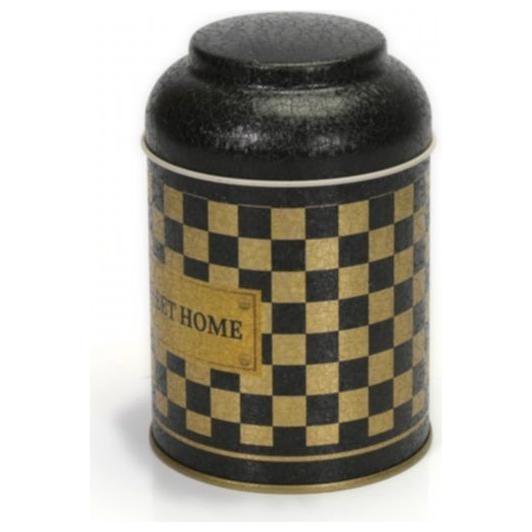 Ø90 x 110 mm Yuvarlak Metal Kutu – 0,6 L, Kubbeli Kapaklı, Kareli Desenli — Yuvarlak Kutular — görsel 3 / 4 — Tinbox