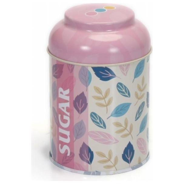 Ø90 x 110 mm Yuvarlak Metal Kutu – 0,6 L, Kubbeli Kapaklı, Yaprak Desenli — Yuvarlak Kutular — görsel 3 / 4 — Tinbox