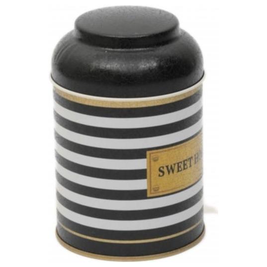 Ø90 x 110 mm Round Metal Tin – 0.6L with Dome Lid Black and White Line Sweet Home — Round Boxes — view 2 of 4 — Tinbox