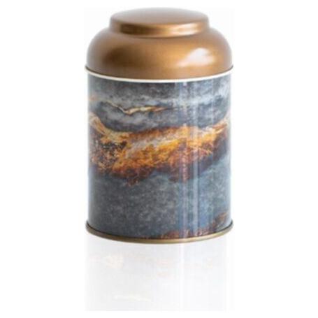 Ø90 x 110 mm Yuvarlak Metal Kutu – 0,6 L, Kubbeli Kapaklı, Rock and Gold — Yuvarlak Kutular — Tinbox