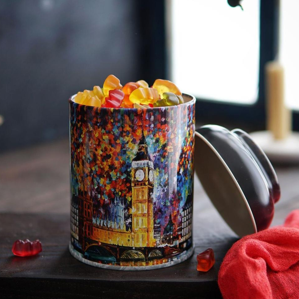Ø90 x 110 mm Yuvarlak Metal Kutu – 0,6 L, Kubbeli Kapaklı Afremov Big Ban — Yuvarlak Kutular — Tinbox