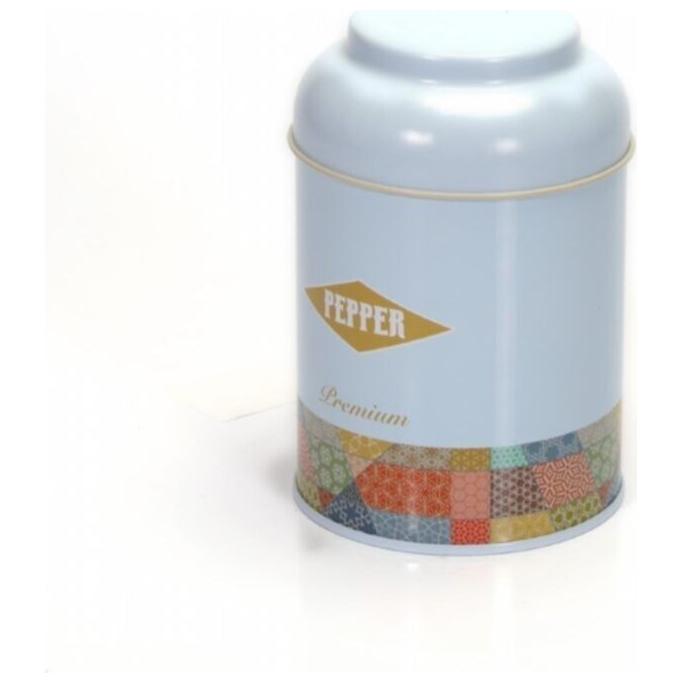 Ø90 x 110 mm Round Metal Tin – 0.6L with Dome Lid Patchwork Pattern Blue Background — Round Boxes — Tinbox
