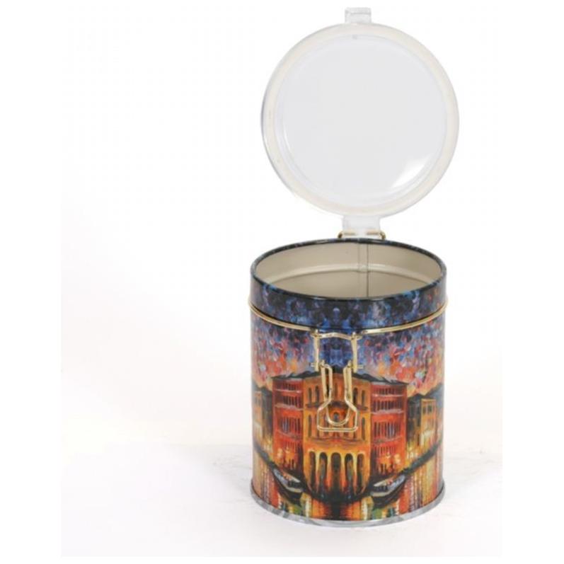 Ø90x110 mm Yuvarlak Teneke Kutu 0.6L Tel Tokalı ve Şeffaf Kapaklı Afremov River — Yuvarlak Kutular — görsel 4 / 4 — Tinbox
