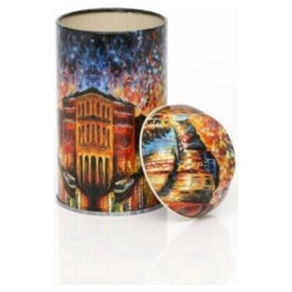 Ø90 x 150 mm Yuvarlak Metal Teneke Kutu – 0,9 L, Kubbeli Kapaklı, Afremov Venice — Yuvarlak Kutular — görsel 4 / 5 — Tinbox