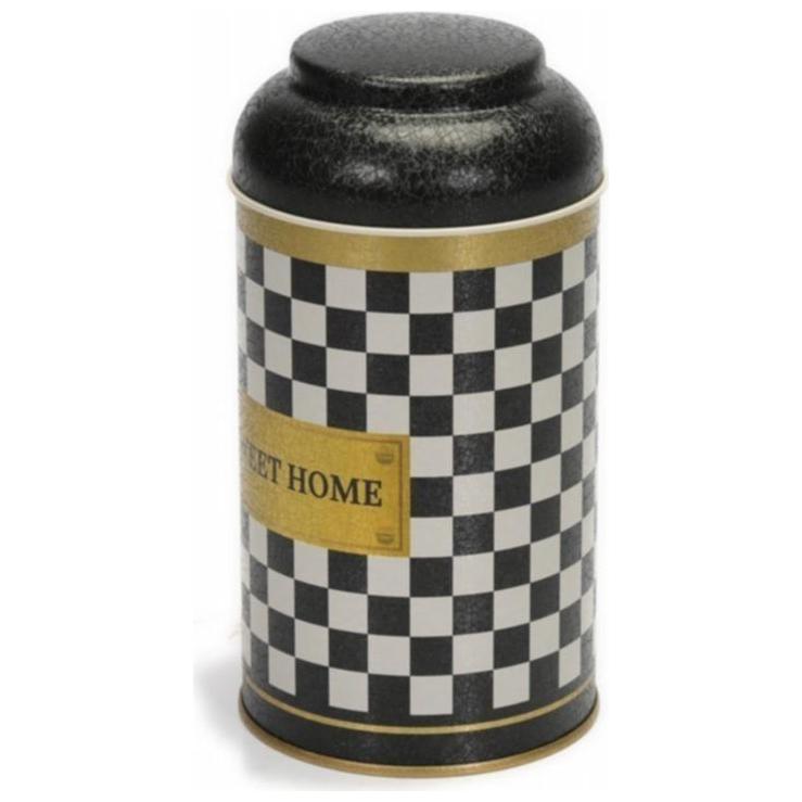 Ø90 x 150 mm Yuvarlak Metal Teneke Kutu – 0,9 L, Kubbeli Kapaklı, Kareli Desenli — Yuvarlak Kutular — görsel 3 / 4 — Tinbox