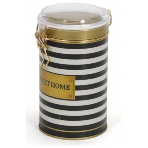 Ø90x130 mm Round Metal Tin Box 0.8L Wire Clasp and Transparent Lid Black and White Line Sweet Home — Round Boxes — view 3 …