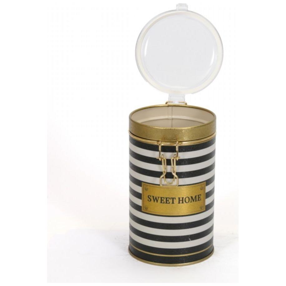 Ø90x130 mm Round Metal Tin Box 0.8L Wire Clasp and Transparent Lid Black and White Line Sweet Home — Round Boxes — view 4 …