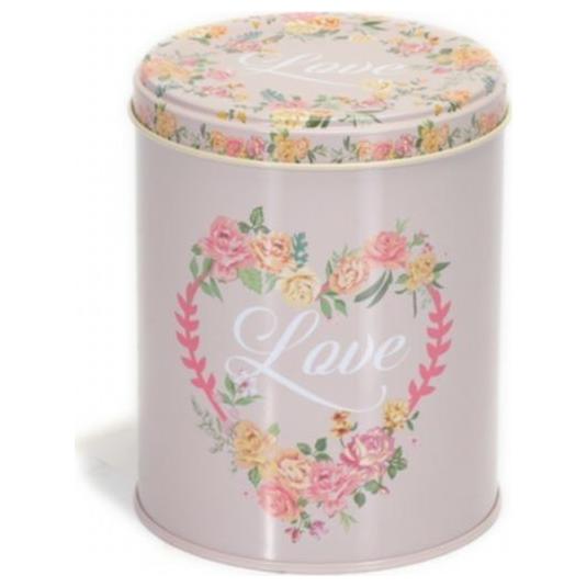 Ø90x130 mm Round Metal Tin Box 0.8L Wire Clasp and Transparent Lid Vintage Love — Round Boxes — Tinbox