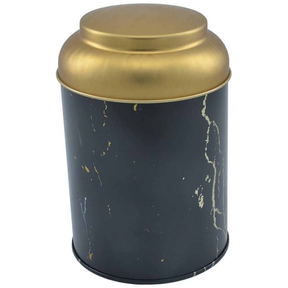 Ø105x130 mm Yuvarlak Metal Teneke Kutu 1L Tel Tokalı ve Şeffaf Kapaklı Mermer Siyah — Yuvarlak Kutular — görsel 2 / 4 — Ti…