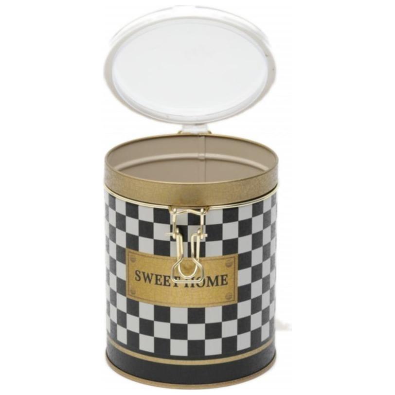 Ø105x130 mm Yuvarlak Teneke Kutu 1L Tel Tokalı ve Şeffaf Kapaklı Kareli Desenli — Yuvarlak Kutular — görsel 4 / 4 — Tinbox