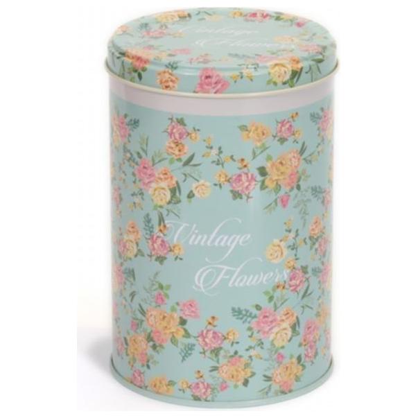 Ø105x130 mm Yuvarlak Teneke Kutu 1L Tel Toka ve Şeffaf Kapak Vintage Çiçekler — Yuvarlak Kutular — görsel 2 / 4 — Tinbox