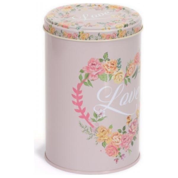 Ø105x130 mm Yuvarlak Teneke Kutu 1L Tel Toka ve Şeffaf Kapak Vintage Aşk — Yuvarlak Kutular — görsel 2 / 5 — Tinbox