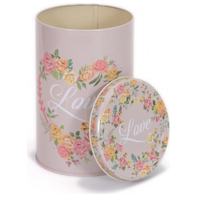 Ø105x130 mm Yuvarlak Teneke Kutu 1L Tel Toka ve Şeffaf Kapak Vintage Aşk — Yuvarlak Kutular — görsel 5 / 5 — Tinbox