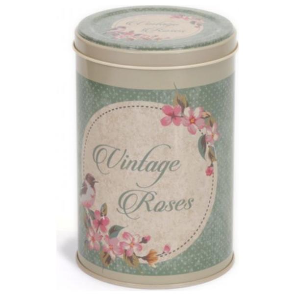 Ø105x130 mm Yuvarlak Teneke Kutu 1L Tel Toka ve Şeffaf Kapak Vintage Gül Desenli — Yuvarlak Kutular — görsel 2 / 4 — Tinbox