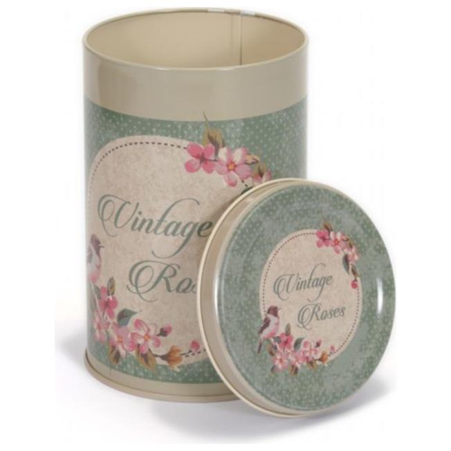 Ø105x130 mm Yuvarlak Teneke Kutu 1L Tel Toka ve Şeffaf Kapak Vintage Gül Desenli — Yuvarlak Kutular — görsel 4 / 4 — Tinbox