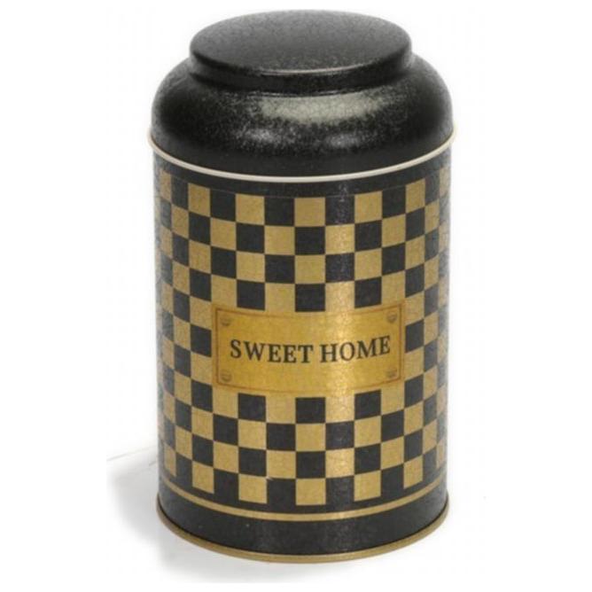 Ø105 x 150 mm Yuvarlak Metal Kutu – 1,2 L, Kubbeli Kapaklı, Kareli Desenli — Yuvarlak Kutular — görsel 2 / 4 — Tinbox