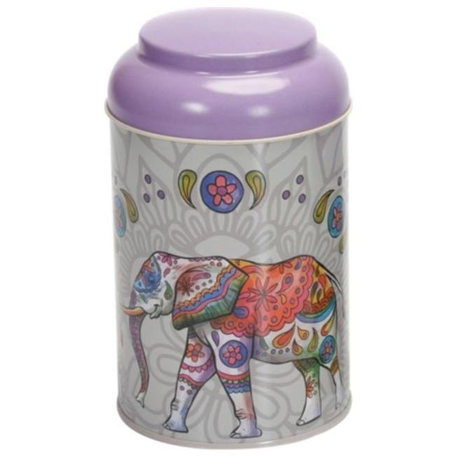 Ø105 x 150 mm Yuvarlak Metal Kutu – 1,2 L, Kubbeli Kapaklı, Şanslı Fil — Yuvarlak Kutular — görsel 2 / 6 — Tinbox