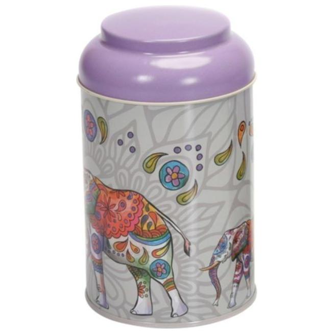 Ø105 x 150 mm Yuvarlak Metal Kutu – 1,2 L, Kubbeli Kapaklı, Şanslı Fil — Yuvarlak Kutular — görsel 3 / 6 — Tinbox