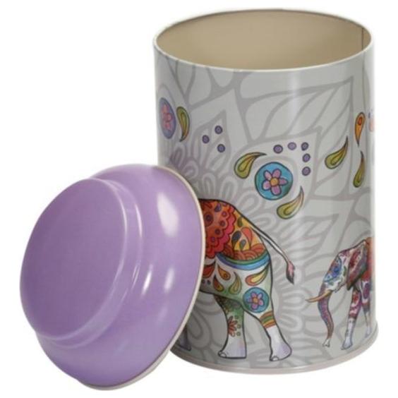 Ø105 x 150 mm Yuvarlak Metal Kutu – 1,2 L, Kubbeli Kapaklı, Şanslı Fil — Yuvarlak Kutular — görsel 4 / 6 — Tinbox