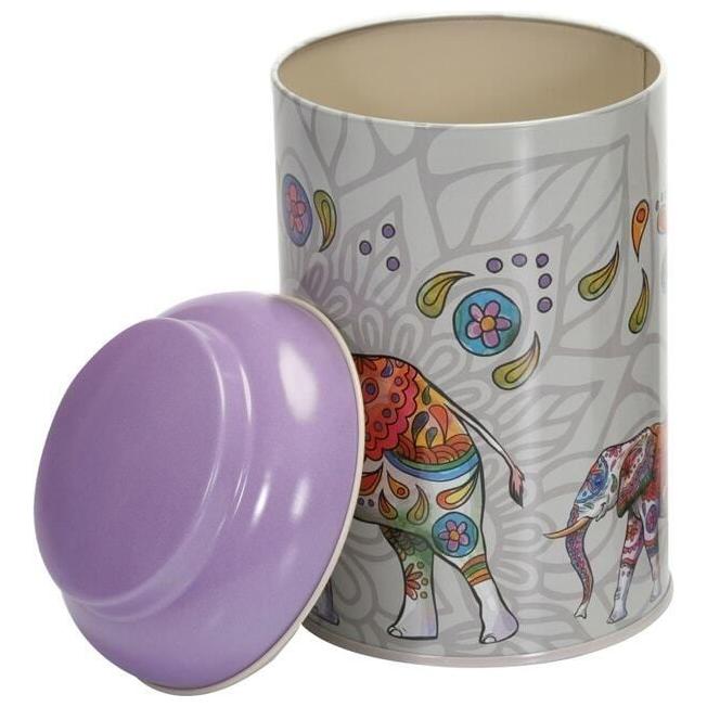 Ø105 x 150 mm Yuvarlak Metal Kutu – 1,2 L, Kubbeli Kapaklı, Şanslı Fil — Yuvarlak Kutular — görsel 6 / 6 — Tinbox