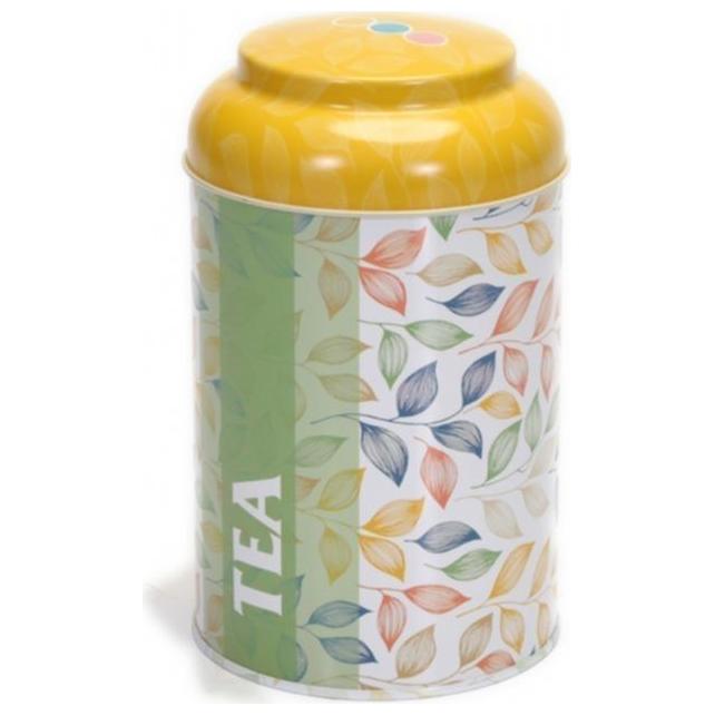 Ø105 x 150 mm Yuvarlak Metal Kutu – 1,2 L, Kubbeli Kapaklı, Yaprak Desenli — Yuvarlak Kutular — görsel 3 / 4 — Tinbox