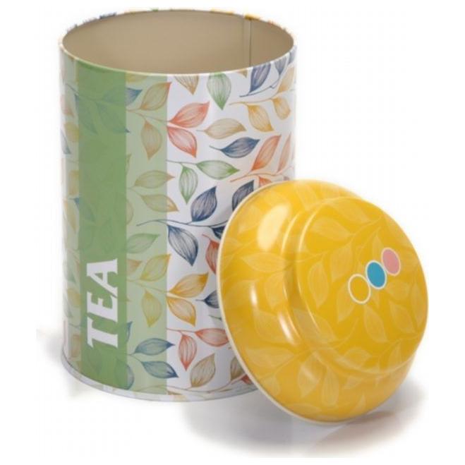 Ø105 x 150 mm Yuvarlak Metal Kutu – 1,2 L, Kubbeli Kapaklı, Yaprak Desenli — Yuvarlak Kutular — görsel 4 / 4 — Tinbox