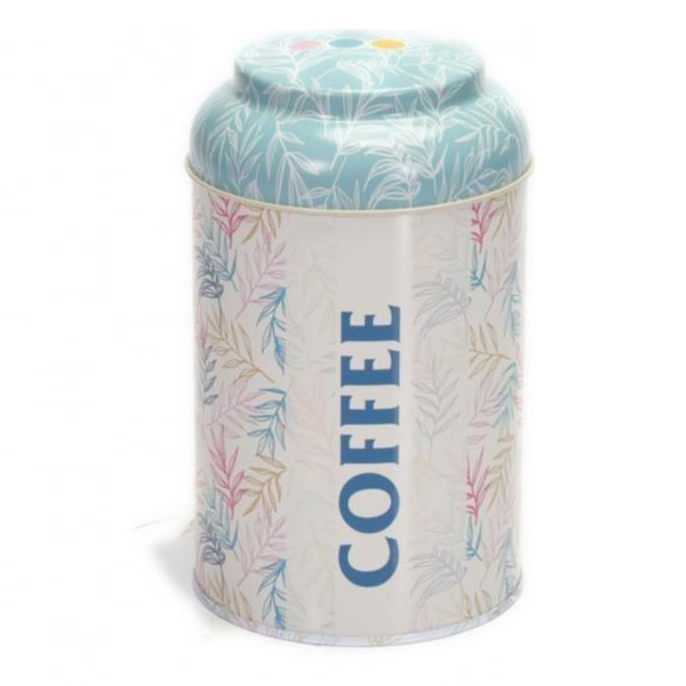 Ø105 x 150 mm Yuvarlak Metal Kutu – 1,2 L, Kubbeli Kapaklı, Yaprak Desenli — Yuvarlak Kutular — görsel 2 / 5 — Tinbox
