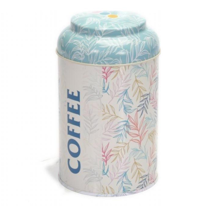 Ø105 x 150 mm Yuvarlak Metal Kutu – 1,2 L, Kubbeli Kapaklı, Yaprak Desenli — Yuvarlak Kutular — görsel 3 / 5 — Tinbox