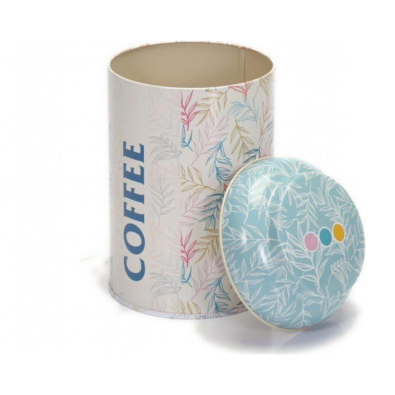 Ø105 x 150 mm Yuvarlak Metal Kutu – 1,2 L, Kubbeli Kapaklı, Yaprak Desenli — Yuvarlak Kutular — görsel 5 / 5 — Tinbox