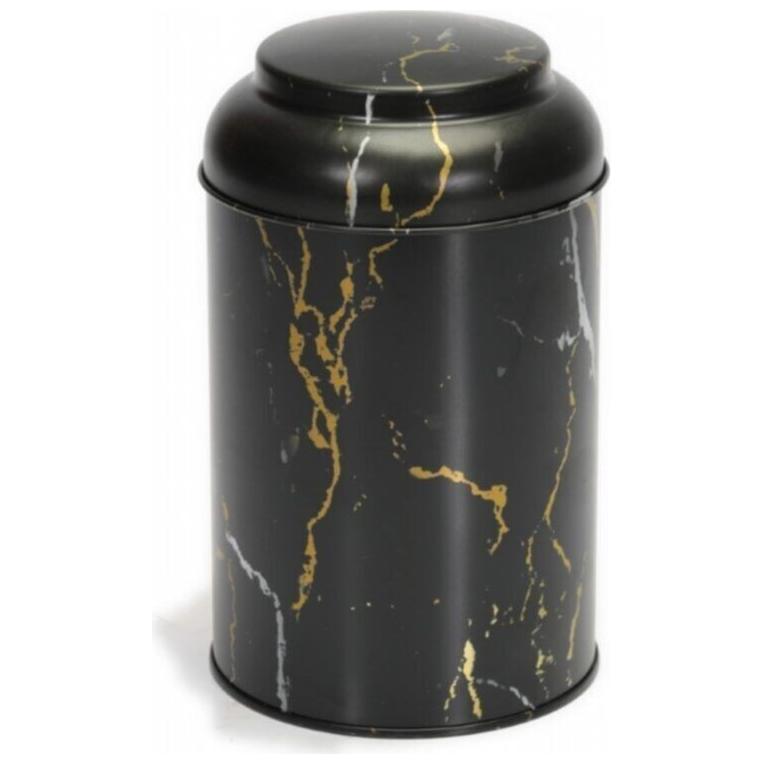 Ø105 x 150 mm Yuvarlak Metal Kutu – 1,2 Litre, Kubbeli Kapaklı, Mermer Siyah — Yuvarlak Kutular — görsel 3 / 5 — Tinbox