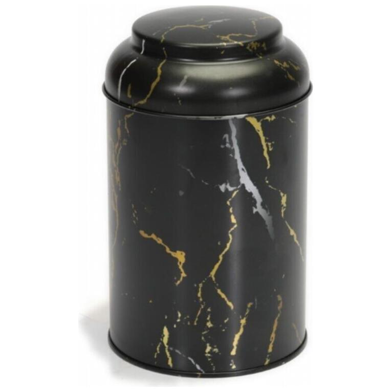 Ø105 x 150 mm Yuvarlak Metal Kutu – 1,2 Litre, Kubbeli Kapaklı, Mermer Siyah — Yuvarlak Kutular — görsel 4 / 5 — Tinbox