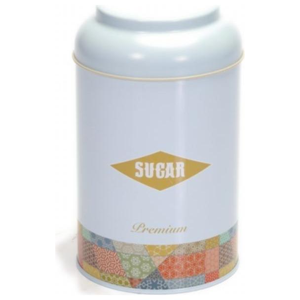 Ø105 x 150 mm Yuvarlak Metal Kutu – 1,2 Litre, Kubbeli Kapaklı, Yama Desenli, Mavi Zeminli — Yuvarlak Kutular — görsel 2 /…