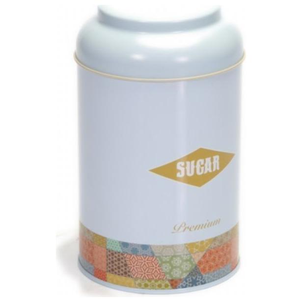 Ø105 x 150 mm Yuvarlak Metal Kutu – 1,2 Litre, Kubbeli Kapaklı, Yama Desenli, Mavi Zeminli — Yuvarlak Kutular — görsel 3 /…