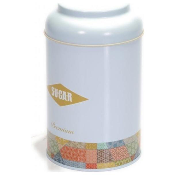 Ø105 x 150 mm Yuvarlak Metal Kutu – 1,2 Litre, Kubbeli Kapaklı, Yama Desenli, Mavi Zeminli — Yuvarlak Kutular — görsel 4 /…