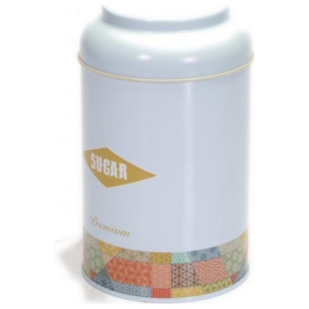 Ø105 x 150 mm Yuvarlak Metal Kutu – 1,2 Litre, Kubbeli Kapaklı, Yama Desenli, Mavi Zeminli — Yuvarlak Kutular — görsel 5 /…