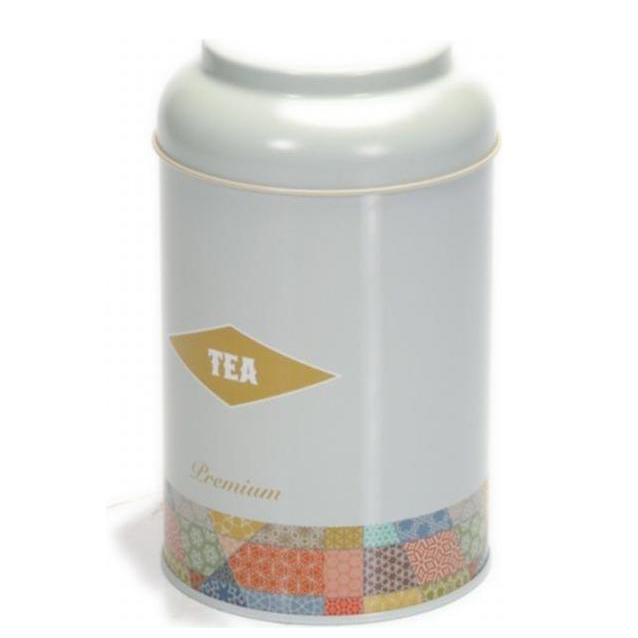 Ø105 x 150 mm Yuvarlak Metal Kutu – 1,2 Litre, Kubbeli Kapaklı, Yama Desenli, Yeşil Zeminli — Yuvarlak Kutular — görsel 3 …