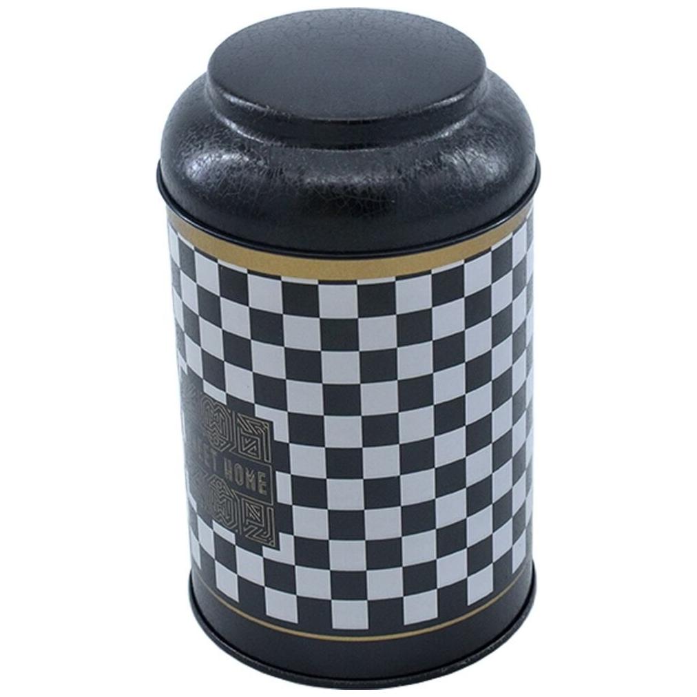 Ø105 x 150 mm Yuvarlak Metal Kutu – 1,2 L, Kubbeli Kapaklı, Tatlı Evim Kareli Arka Plan — Yuvarlak Kutular — görsel 2 / 4 …